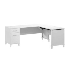 White L-Shaped Sit To Stand Office Desk With 3-Position Adjustments