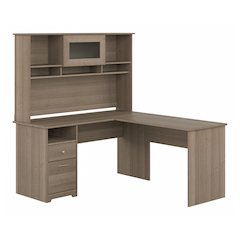 Cabot 60W L Shaped Computer Desk with Hutch and Drawers