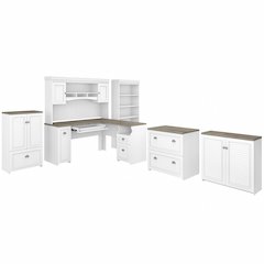 Fairview 60W L Shaped Desk with Hutch, Bookcase, Storage and File Cabinets