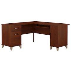 L Shaped Office Desk With Storage And Wire Management In Brown