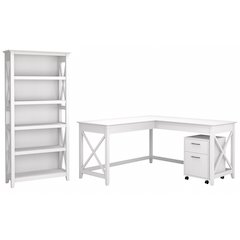 60W L Shaped Desk with 2 Drawer Mobile File Cabinet and 5 Shelf Bookcase