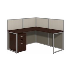 Easy Office 60W L Shaped Cubicle Desk with File Cabinet and 45H Panels