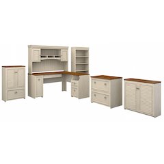 Fairview 60W L Shaped Desk with Hutch, Bookcase, Storage and File Cabinets