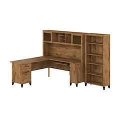 Somerset 72W L Shaped Desk with Hutch and 5 Shelf Bookcase