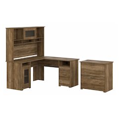 Cabot 60W L Shaped Computer Desk with Hutch and Lateral File Cabinet