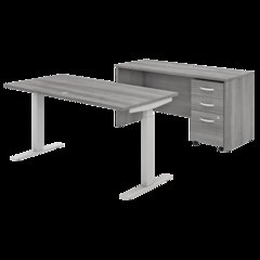 60W x 30D Height Adjustable Standing Desk, Credenza and Mobile File Cabinet