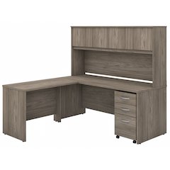Studio C 72W x 30D L Shaped Desk with Hutch, Mobile File Cabinet and 42W Return