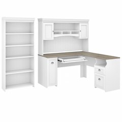 Fairview 60W L Shaped Desk with Hutch and 5 Shelf Bookcase