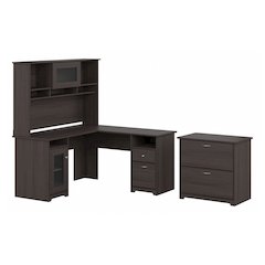 Cabot 60W L Shaped Computer Desk with Hutch and Lateral File Cabinet