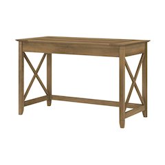 Brown Farm-Style Office Desk With Straight Design And Wire Management