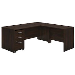 L-Shaped Office Desk With Mobile File Cabinet And Brown Finish