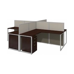 Easy Office 60W 4 Person L Shaped Cubicle Desk with Drawers and 45H Panels