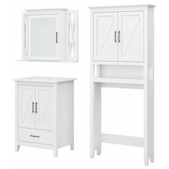 24W Bathroom Vanity Sink with Mirror and Over The Toilet Storage Cabinet
