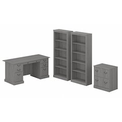 Saratoga Executive Desk with File Cabinet and Bookcase Set