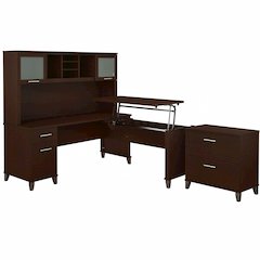 Somerset 72W 3 Position Sit to Stand L Shaped Desk with Hutch and File Cabinet