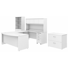 Studio C 72W x 36D U Shaped Desk with Hutch, Bookcase and File Cabinets