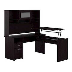 Cabot 60W 3 Position Sit to Stand L Shaped Desk with Hutch