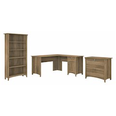 Salinas 60W L Shaped Desk with Lateral File Cabinet and 5 Shelf Bookcase