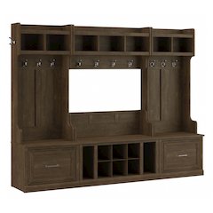 Woodland Full Entryway Storage Set with Coat Rack and Shoe Bench with Drawers