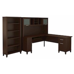 Somerset 72W L Shaped Desk with Hutch and 5 Shelf Bookcase