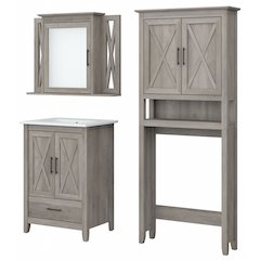 24W Bathroom Vanity Sink with Mirror and Over The Toilet Storage Cabinet