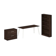 Vista 72W Desk with Splayed Metal Legs, Lateral File Cabinet, and Bookcase