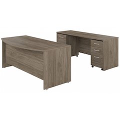 Studio C 72W x 36D Bow Front Desk and Credenza with Mobile File Cabinets