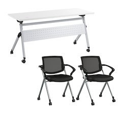 Envision 60W Folding Training Table and 2 Folding Chairs with Arms