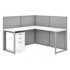 Easy Office 60W L Shaped Cubicle Desk with File Cabinet and 45H Panels