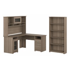 Cabot 60W L Shaped Computer Desk with Hutch and 5 Shelf Bookcase