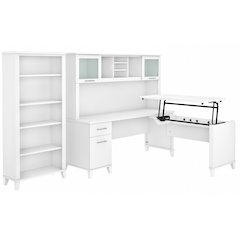 Somerset 72W 3 Position Sit to Stand L Shaped Desk with Hutch and Bookcase