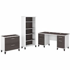 Somerset 60W Office Desk with Lateral File Cabinet and 5 Shelf Bookcase