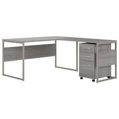 Hybrid 60W x 30D L Shaped Table Desk with Mobile File Cabinet