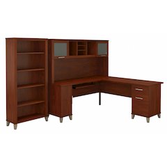Somerset 72W L Shaped Desk with Hutch and 5 Shelf Bookcase