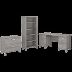 Somerset 60W Office Desk with Lateral File Cabinet and 5 Shelf Bookcase