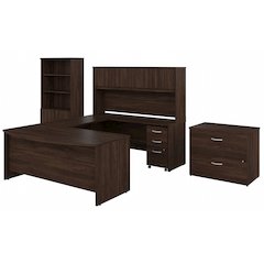 Studio C 72W x 36D U Shaped Desk with Hutch, Bookcase and File Cabinets