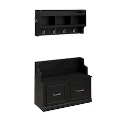 Woodland 40W Entryway Bench with Doors and Wall Mounted Coat Rack
