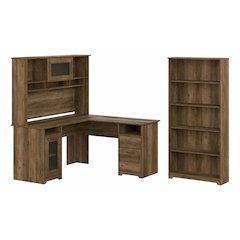 Cabot 60W L Shaped Computer Desk with Hutch and 5 Shelf Bookcase