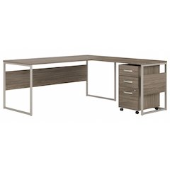 Hybrid 72W x 30D L Shaped Table Desk with Mobile File Cabinet
