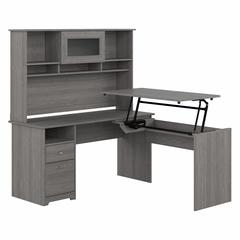 Bush Furniture Cabot 60W 3 Position Sit to Stand L Shaped Desk with Hutch, Modern Gray