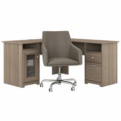 60W L Shaped Computer Desk with Mid Back Leather Box Chair Ash Gray
