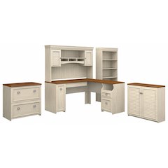 Fairview 60W L Shaped Desk with Hutch, File Cabinet, Bookcase and Storage