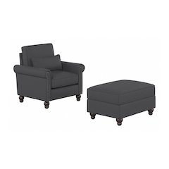 Coventry Accent Chair with Ottoman Set in Charcoal Gray Herringbone