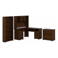 Cabot 60W L Shaped Computer Desk with Hutch, File Cabinet and Bookcase
