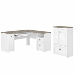 Fairview 60W L Shaped Desk and 2 Door Storage Cabinet with File Drawer