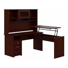 Cabot 60W 3 Position Sit to Stand L Shaped Desk with Hutch