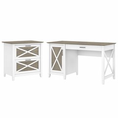 Key West 54W Computer Desk with Storage and 2 Drawer Lateral File Cabinet