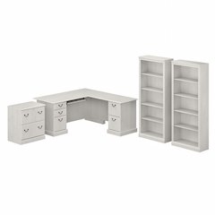 Saratoga L Shaped Computer Desk with File Cabinet and Bookcase Set