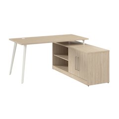 Vista 60W L Shaped Desk with Splayed Metal Legs and Low Storage Cabinet