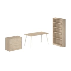 Vista 60W Desk with Splayed Metal Legs, Lateral File Cabinet, and Bookcase